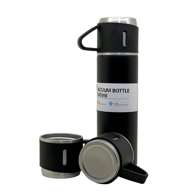 Stainless Steel Vacuum Flask Set with 3 Steel Cups Combo for Coffee Hot Drink and Cold Water Flask Ideal Gifting Travel Friendly Latest Flask Bottle. (500ml) Stainless Steel Vacuum Flask Set with 3 Steel Cups Combo for Coffee Hot Drink and Cold Water Flask Ideal Gifting Travel Friendly Latest Flask Bottle. (500ml)